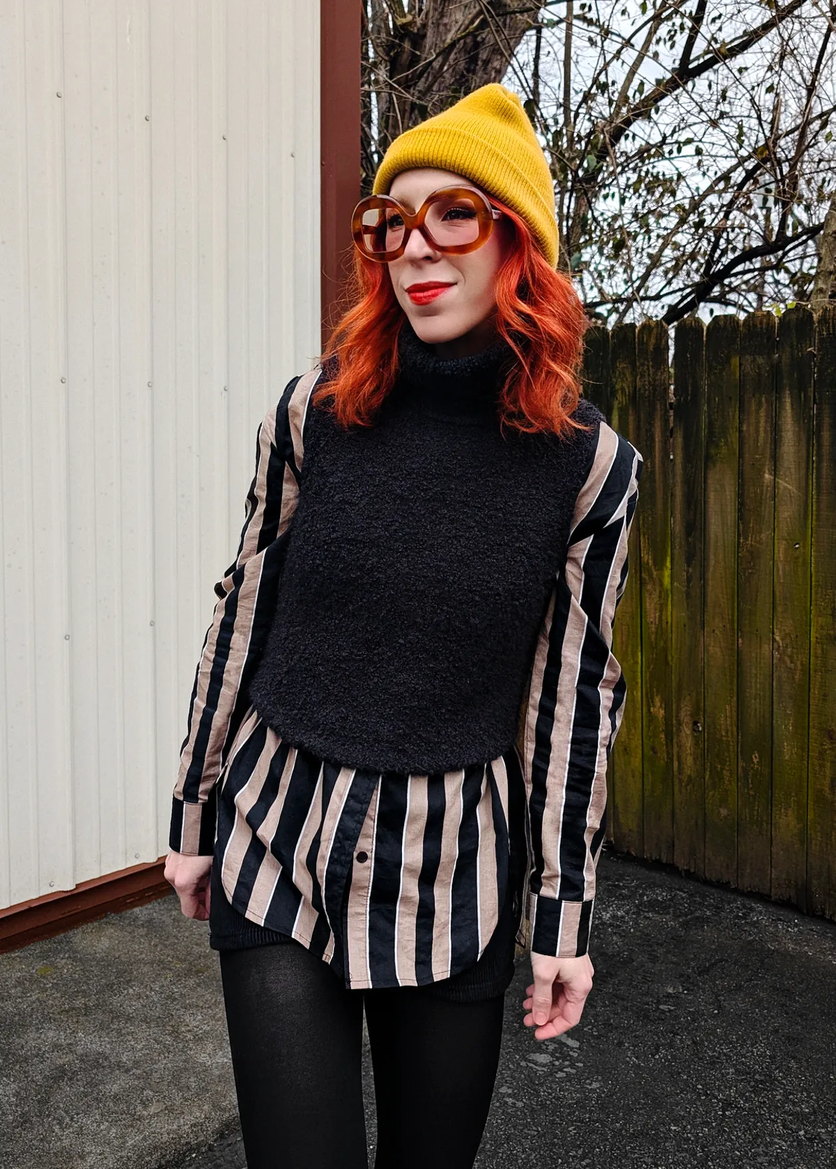 Black Nubby Knit Sleeveless Turtleneck Vest