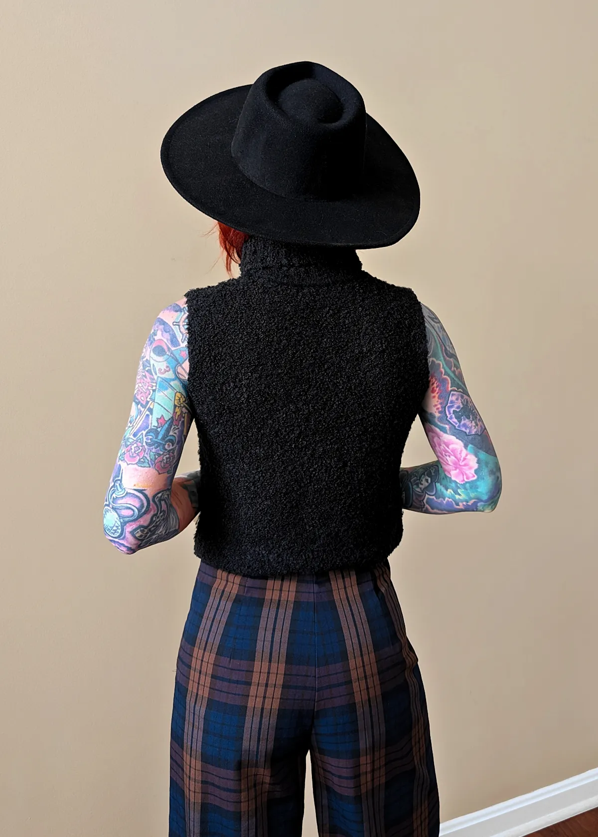 Black Nubby Knit Sleeveless Turtleneck Vest