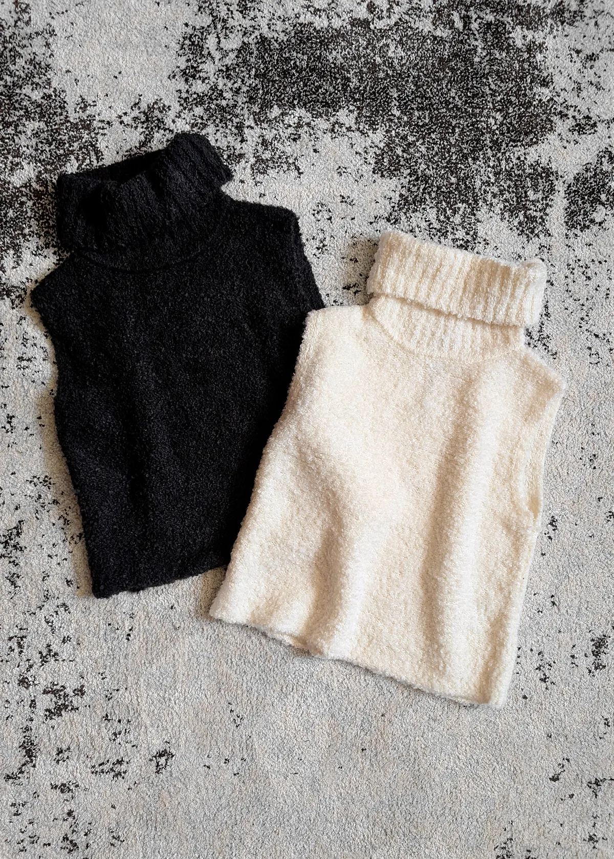 Black Nubby Knit Sleeveless Turtleneck Vest