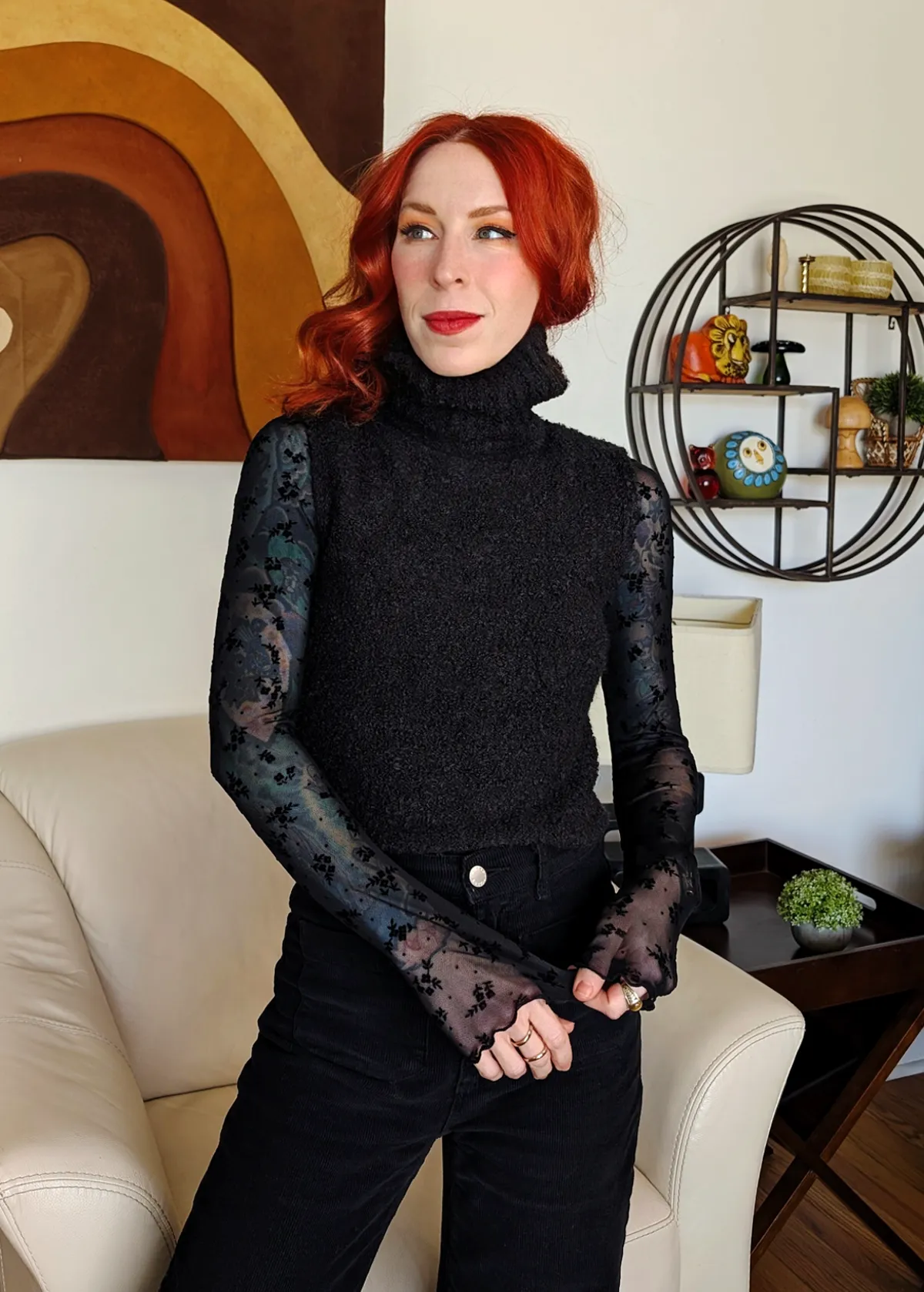 Black Nubby Knit Sleeveless Turtleneck Vest