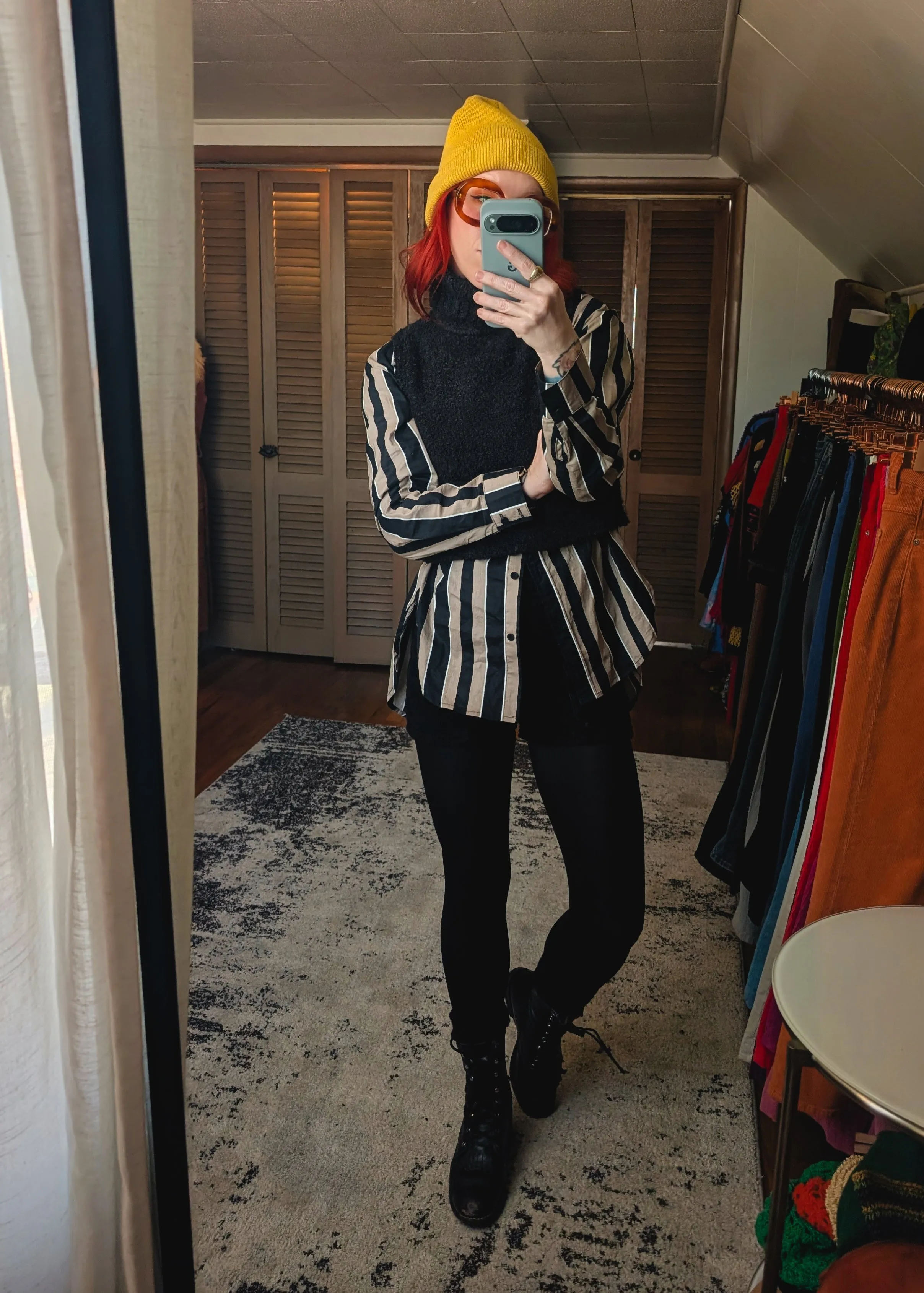 Black Nubby Knit Sleeveless Turtleneck Vest
