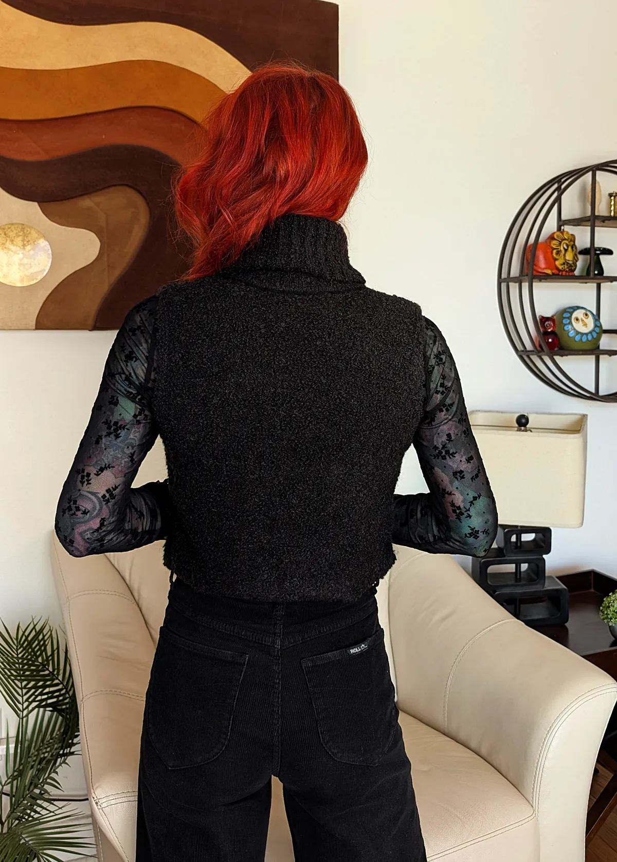 Black Nubby Knit Sleeveless Turtleneck Vest