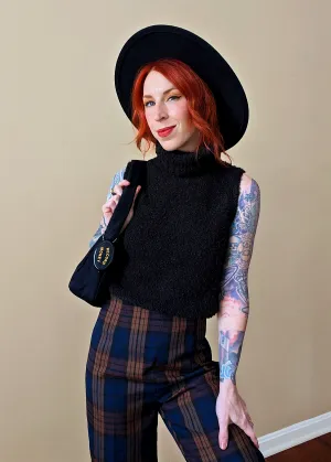 Black Nubby Knit Sleeveless Turtleneck Vest