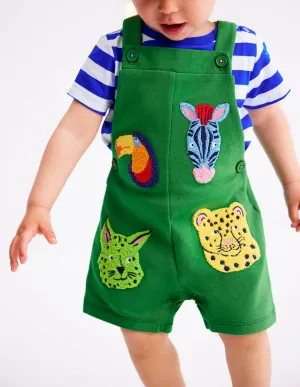 Boucle Jersey Dungaree Set-Green Jungle Animals