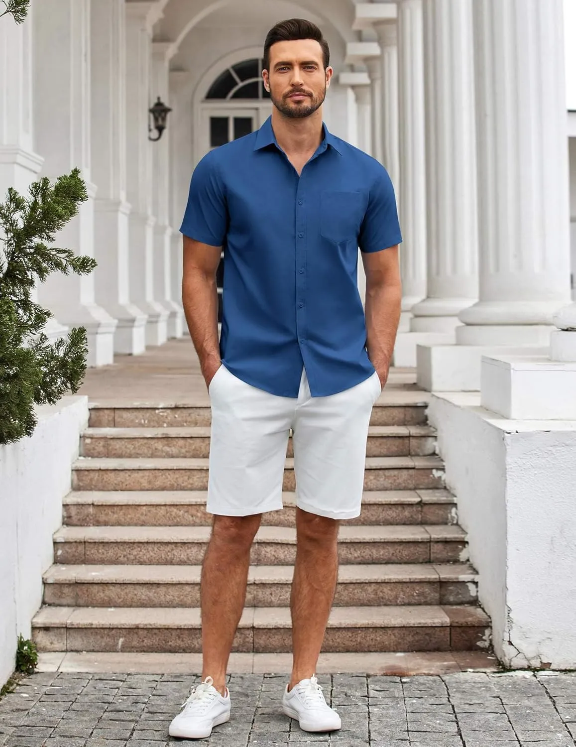COOFANDY Mens Casual Button Down Shirts Short Sleeve Summer Untucked Dress Shirt with Pocket