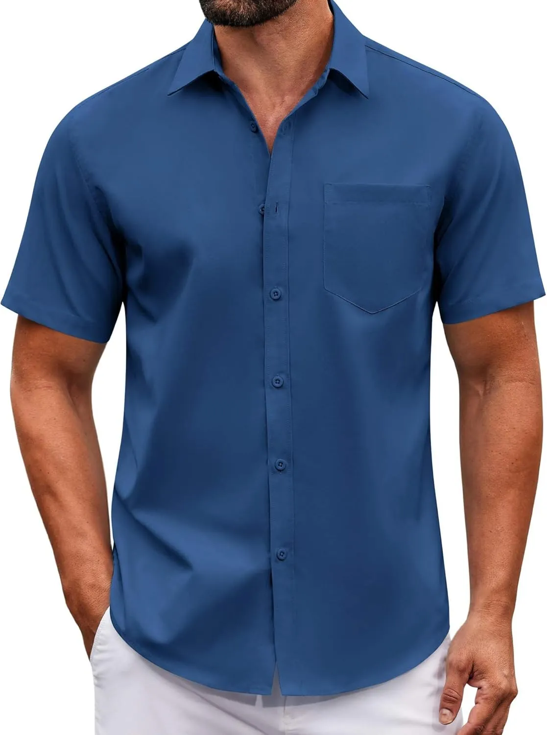 COOFANDY Mens Casual Button Down Shirts Short Sleeve Summer Untucked Dress Shirt with Pocket
