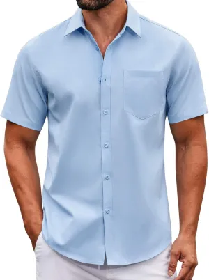 COOFANDY Mens Casual Button Down Shirts Short Sleeve Summer Untucked Dress Shirt with Pocket