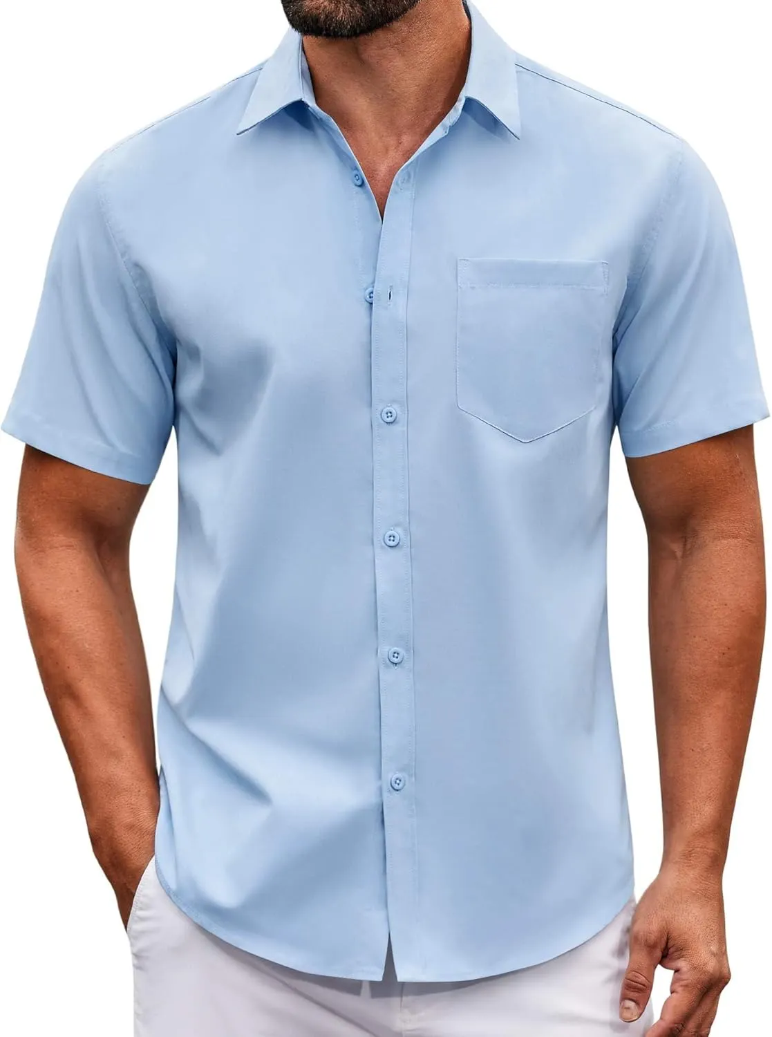 COOFANDY Mens Casual Button Down Shirts Short Sleeve Summer Untucked Dress Shirt with Pocket