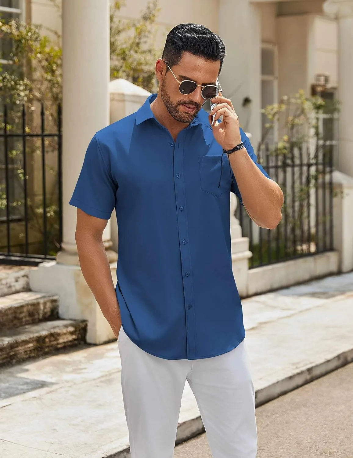COOFANDY Mens Casual Button Down Shirts Short Sleeve Summer Untucked Dress Shirt with Pocket
