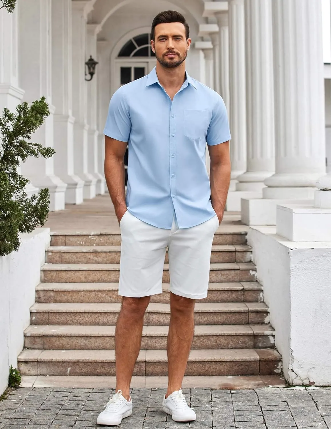 COOFANDY Mens Casual Button Down Shirts Short Sleeve Summer Untucked Dress Shirt with Pocket