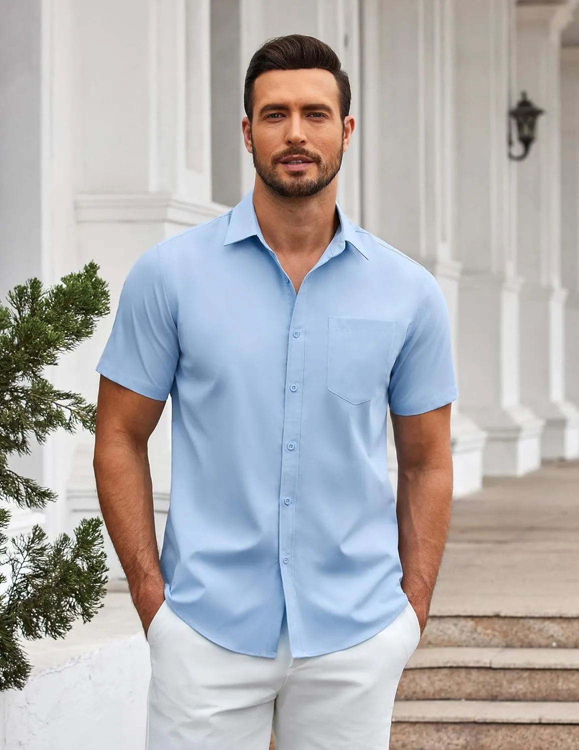 COOFANDY Mens Casual Button Down Shirts Short Sleeve Summer Untucked Dress Shirt with Pocket