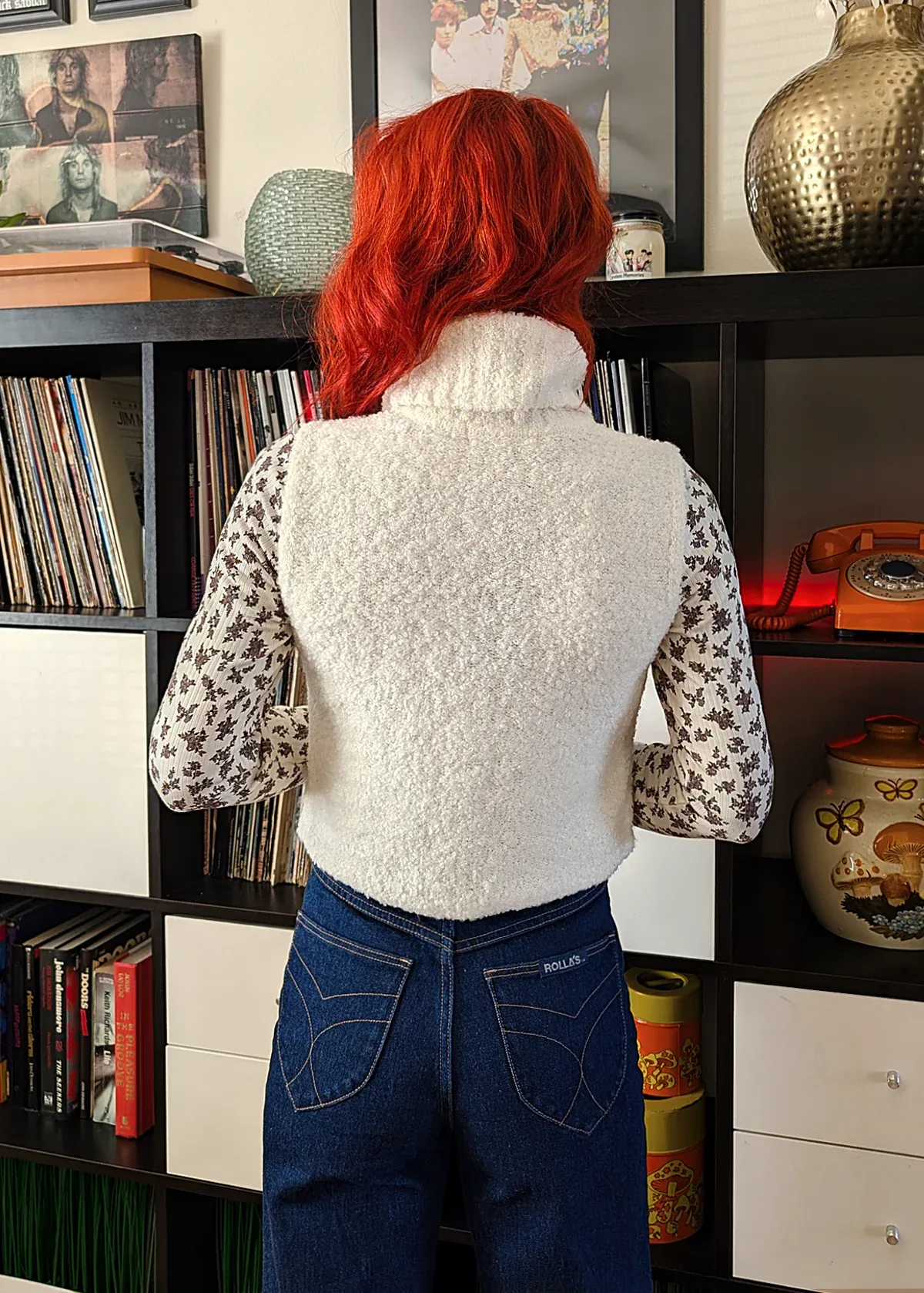 Cream Nubby Knit Sleeveless Turtleneck Vest