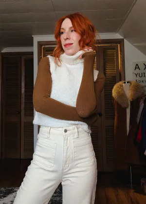 Cream Nubby Knit Sleeveless Turtleneck Vest