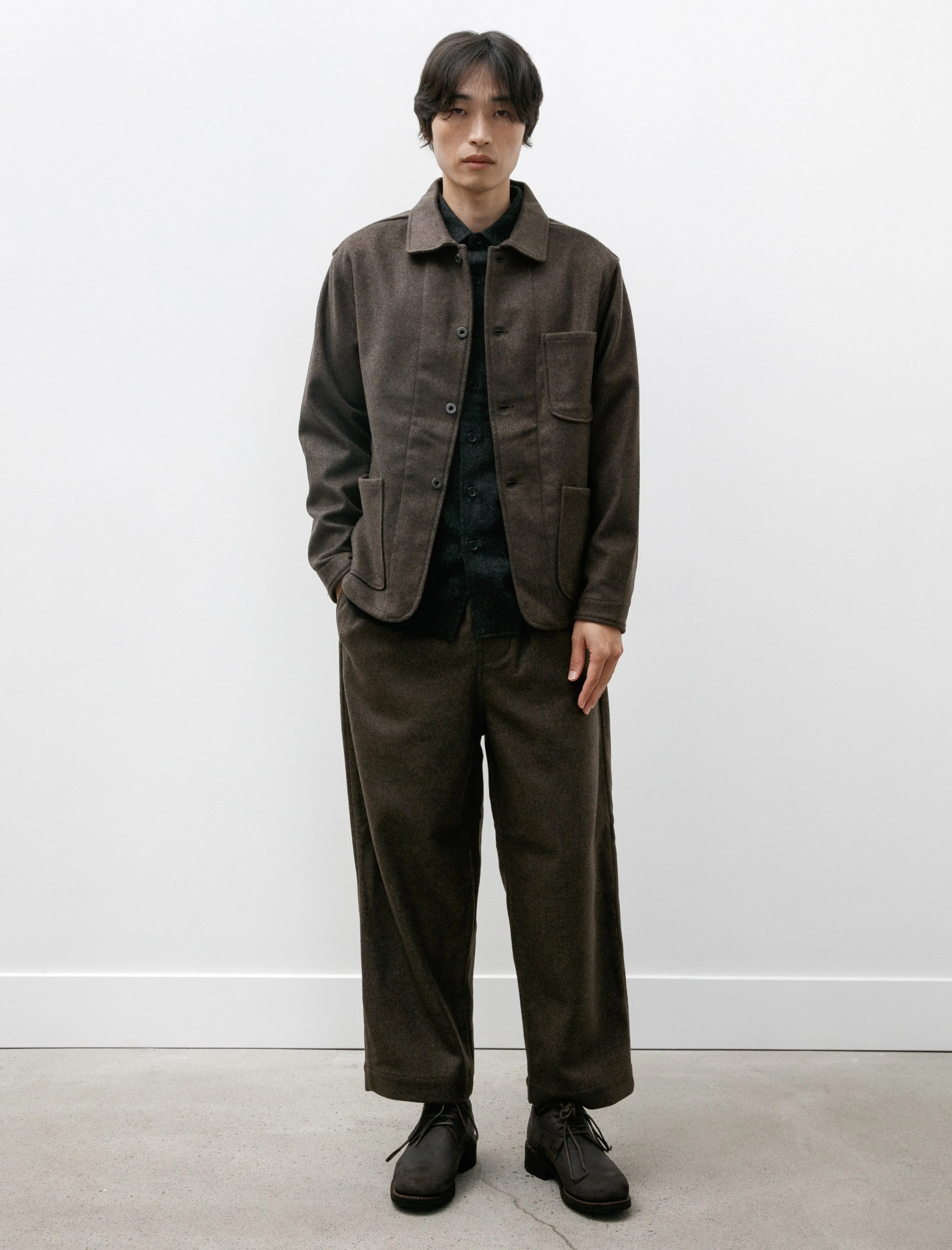 Elastic Pant Brushed Cashmere Wool Twill Olive/Black