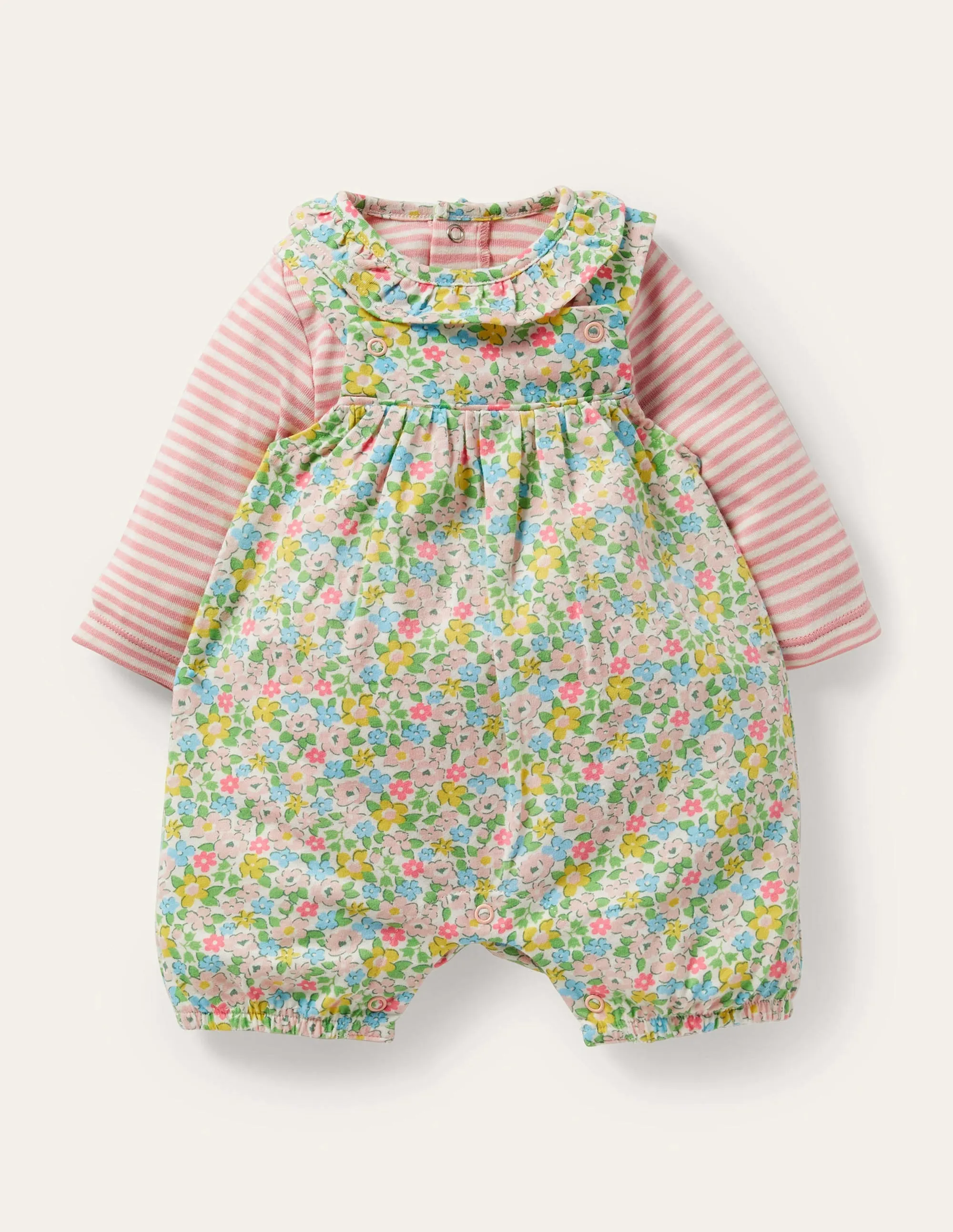 GOTS Organic Dungaree Set-Aqua Spring Floral