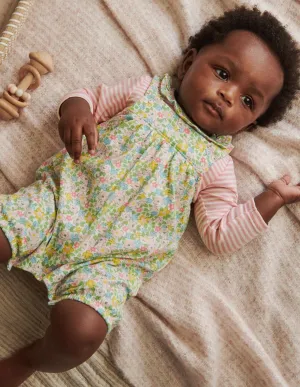 GOTS Organic Dungaree Set-Aqua Spring Floral