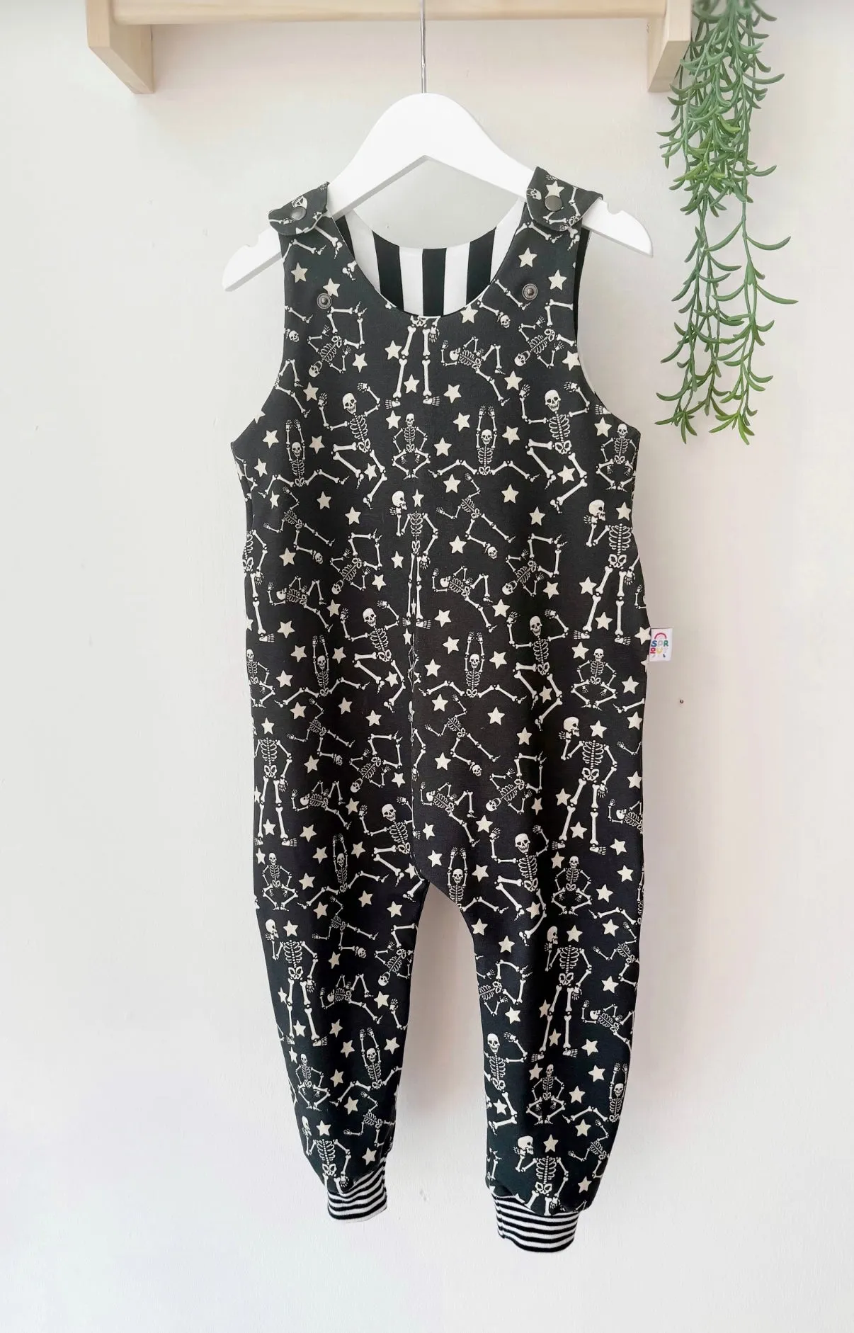 Halloween Skeleton Organic Dungarees | Kids Unisex Romper | Baby Dungarees