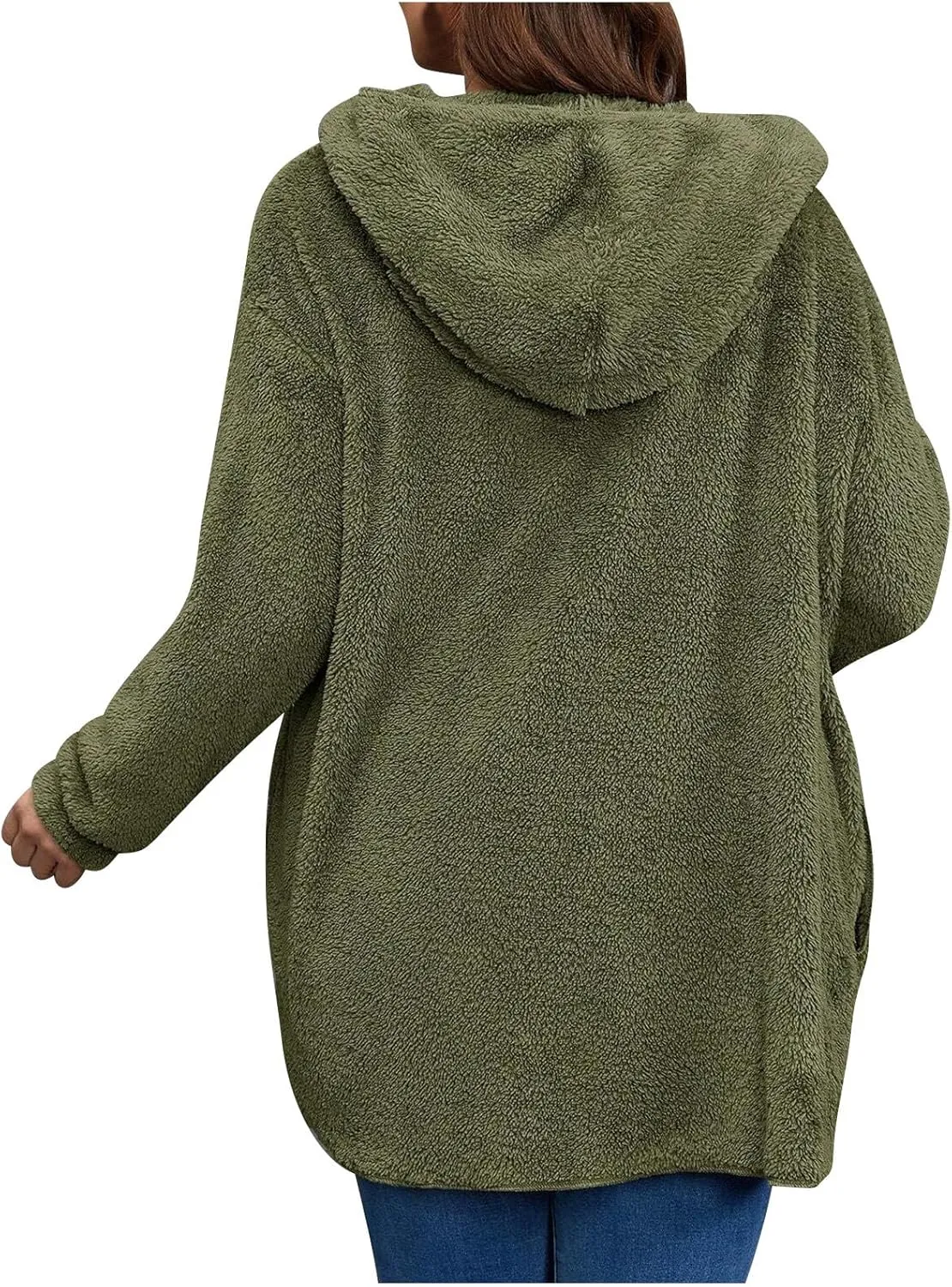 jovati Womens Winter Long Sleeve Solid Fuzzy Fleece Open Front Hooded Cardigans Jacket Coats Outerwear with Pocket 2024