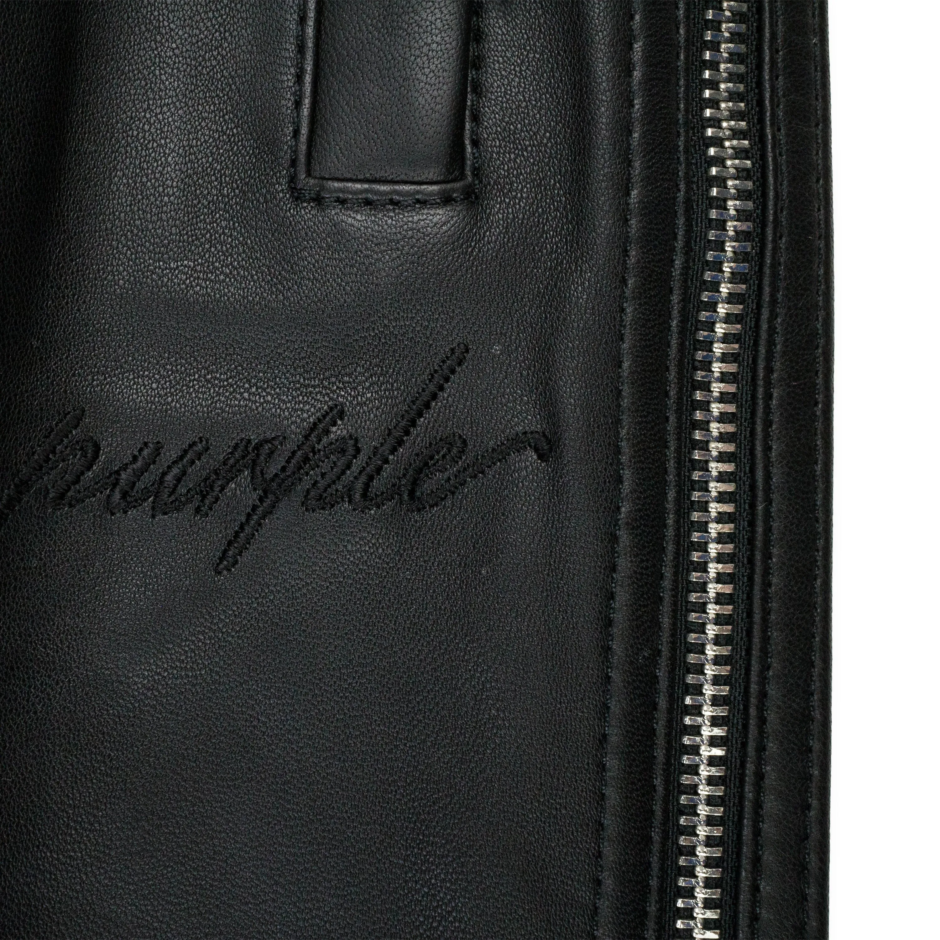 LEATHER SIDE ZIP TRACK PANT BLACK TRACK PANTS