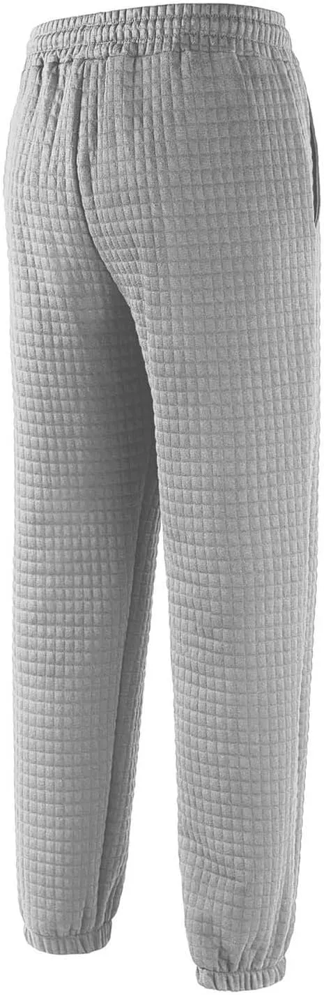 Men's Waffle Knit Sweatpants Slim Fit Drawstring Jpggers Track Pants Pocket String Waisted Comfy Solid Lounge Trousers
