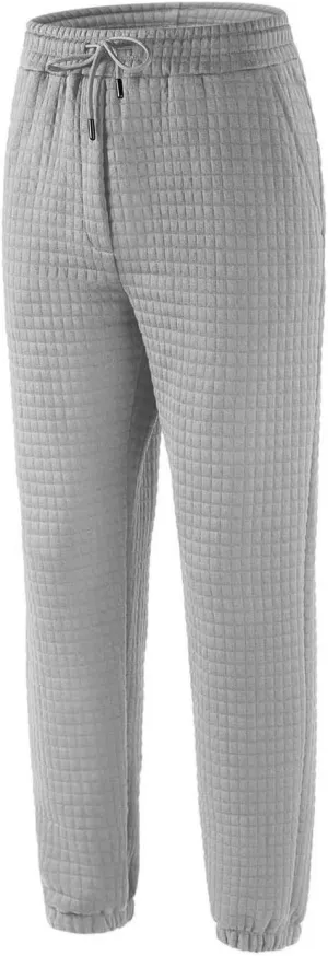 Men's Waffle Knit Sweatpants Slim Fit Drawstring Jpggers Track Pants Pocket String Waisted Comfy Solid Lounge Trousers