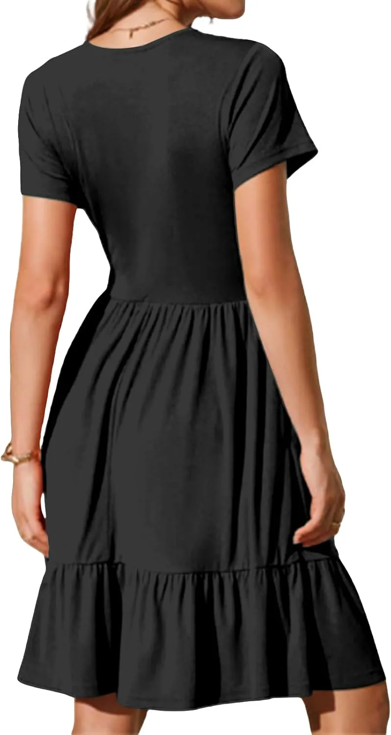 Mini Dresses for Women Summer Casual Short Dress Formal Short Sleeve Business Outfits Ruffle Beach Vacation Sundress