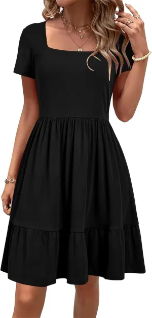 Mini Dresses for Women Summer Casual Short Dress Formal Short Sleeve Business Outfits Ruffle Beach Vacation Sundress