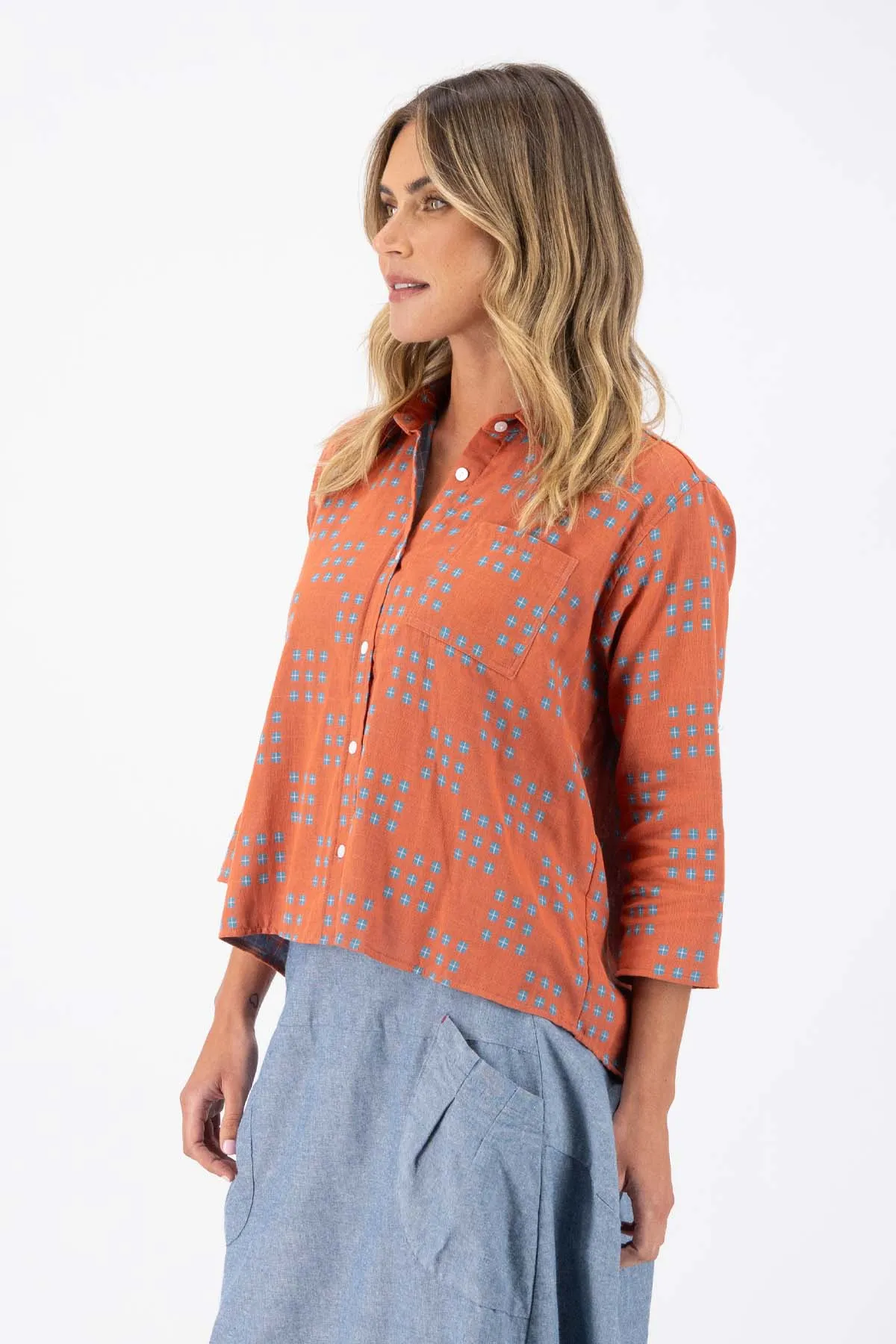 Network Shirt Orange in Woven Cotton