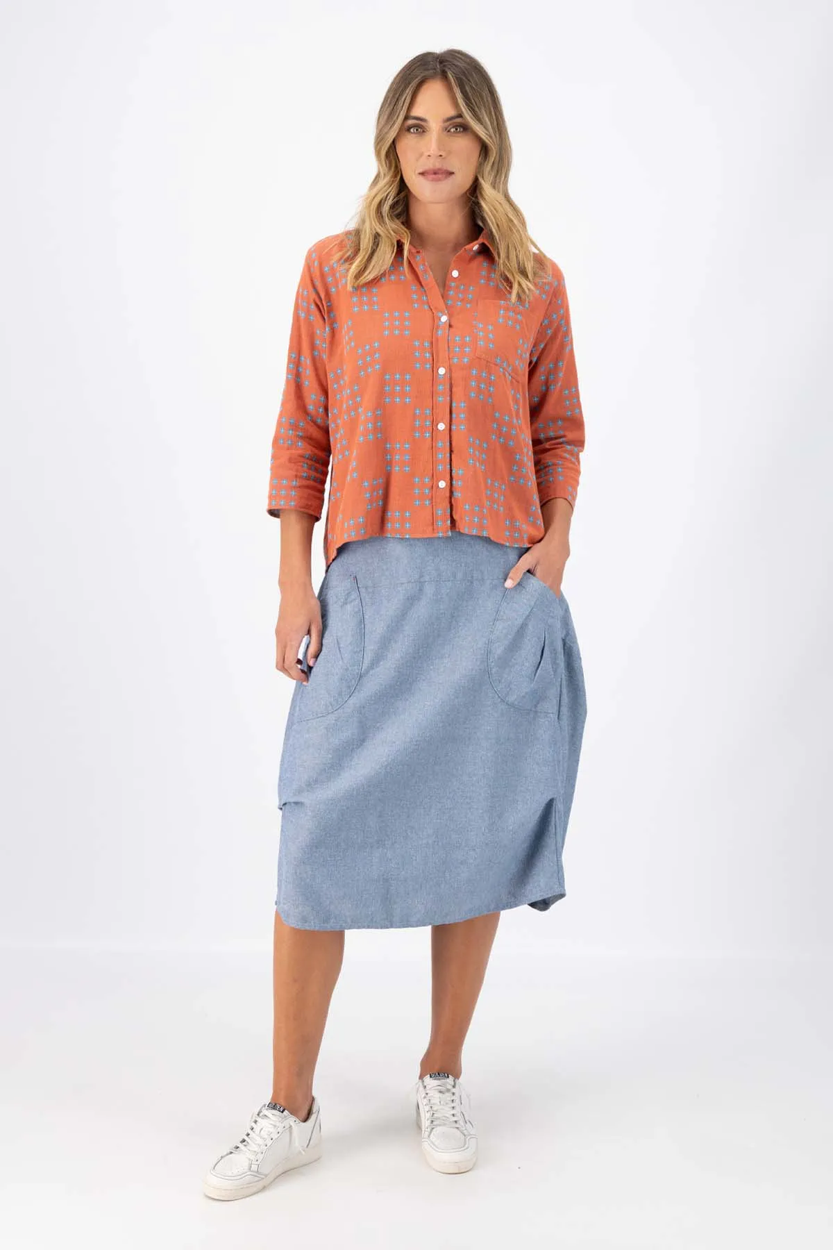 Network Shirt Orange in Woven Cotton