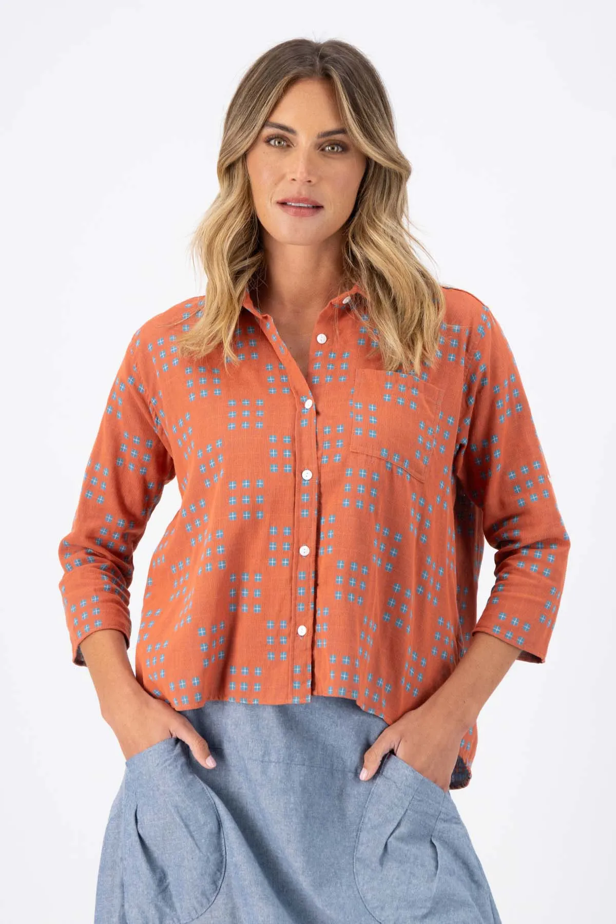 Network Shirt Orange in Woven Cotton