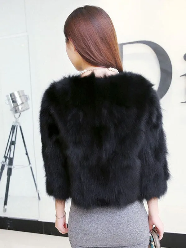 New Faux Fur Coats For Women Long Sleeves Jewel Neck Hunter Green Casual Women Short Coat