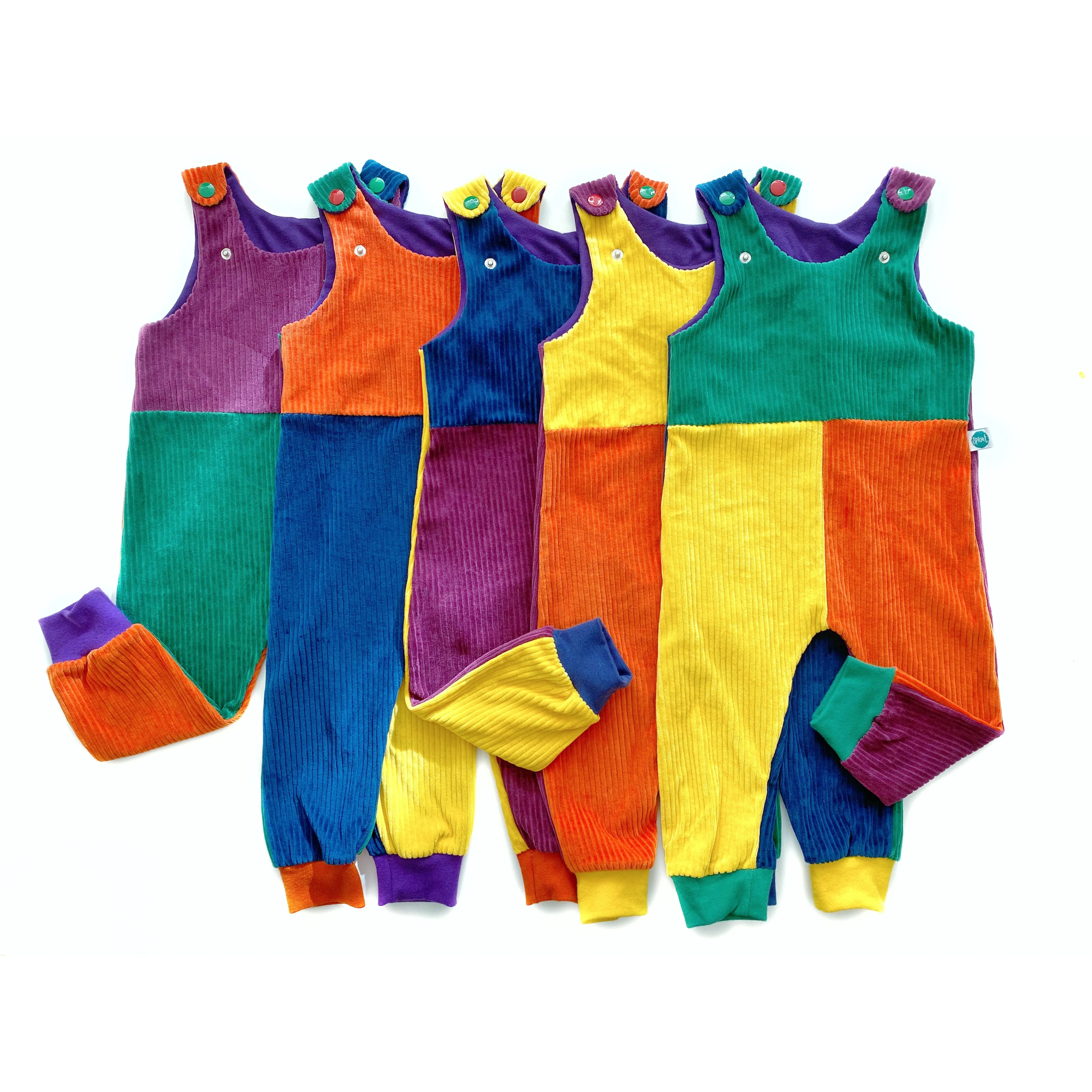 Organic Colour-Block Corduroy Unisex Kids Dungarees