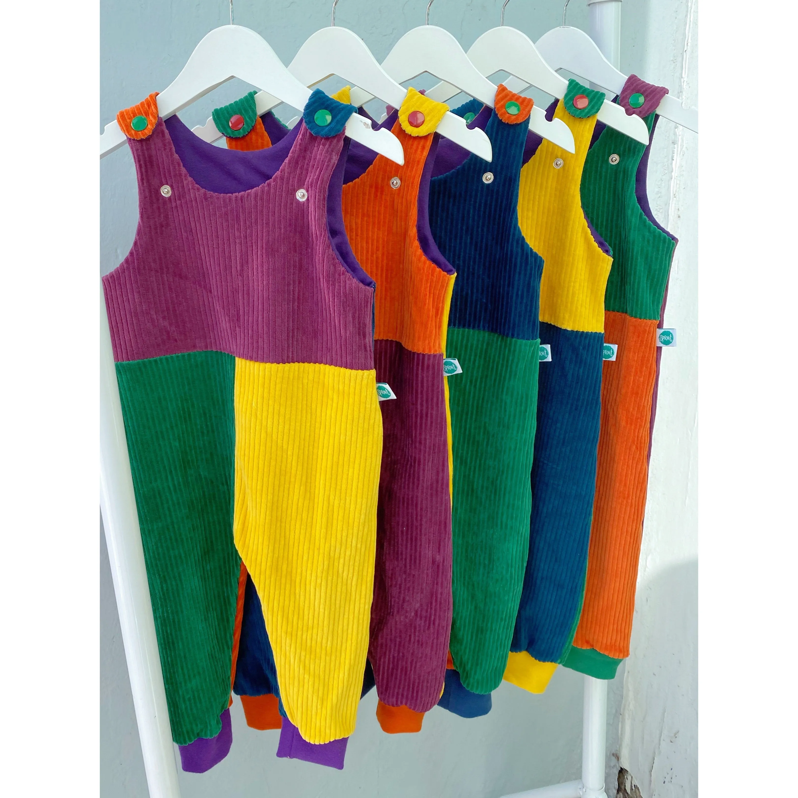 Organic Colour-Block Corduroy Unisex Kids Dungarees