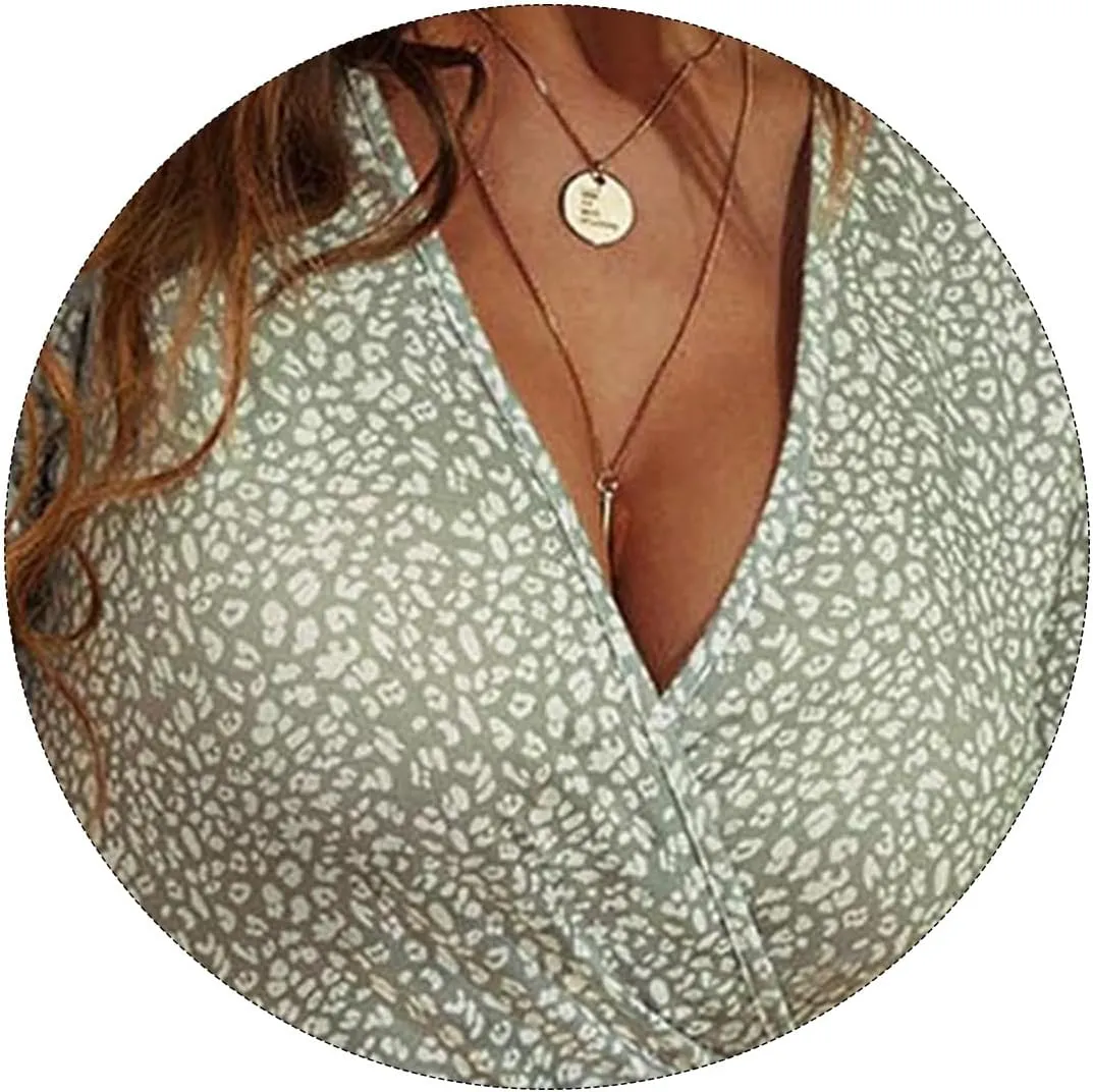 Summer Boho Dresses for Women Trendy Floral Print V Neck Short Sleeve Mini Dress Flowy Color Block Beach Sundress