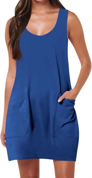 Summer Sundresses for Women Sleeveless Casual Mini Dress with Pockets Boho Loose Beach Vacation Dresses 2025