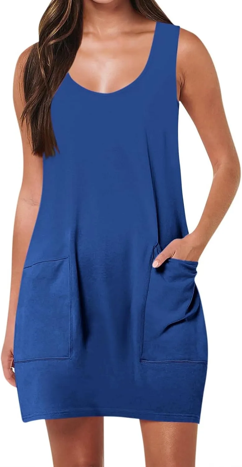 Summer Sundresses for Women Sleeveless Casual Mini Dress with Pockets Boho Loose Beach Vacation Dresses 2025