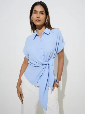 Wardrobe Light Blue Knot-Detailed Shirt
