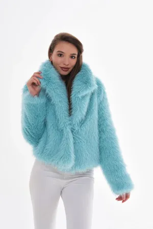 Wide Collar Faux Fur Coat  Light Blue