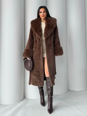 Women's Angora Long Fur Coat  Oversized Fit with Detachable Belt