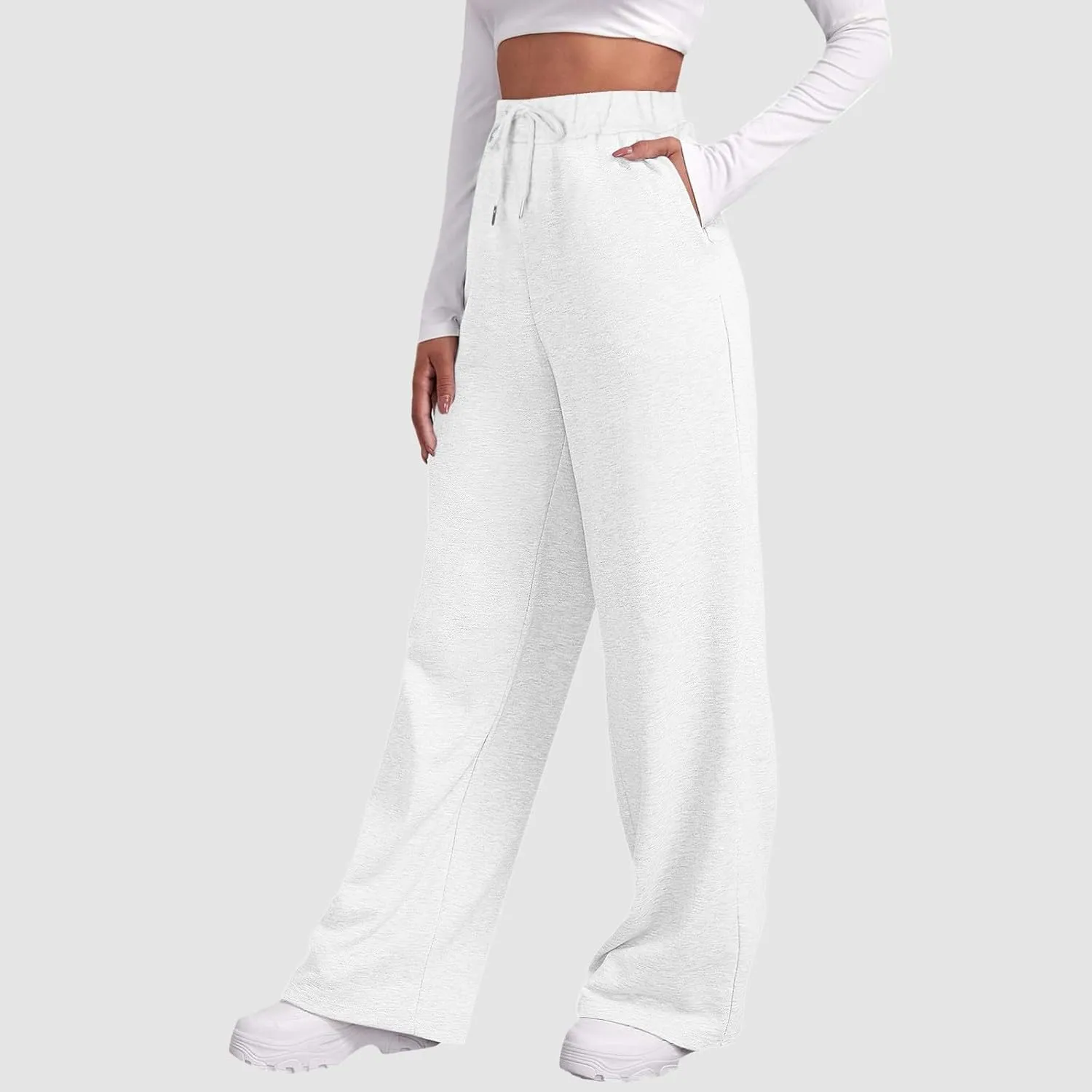 Women's High Waisted Sweatpants Drawstring Baggy Elastic Waist Straight Wide Leg Track Pants Stretchy Loose Trousers